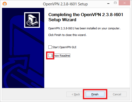 Завършен съветникът за настройка на openvpn за Windows