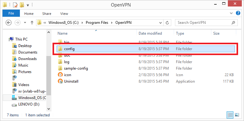 פתח את תיקיית ה- configv openvpn