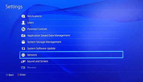 Obrazovka Nastavenia PlayStation so zvolenou sieťou.