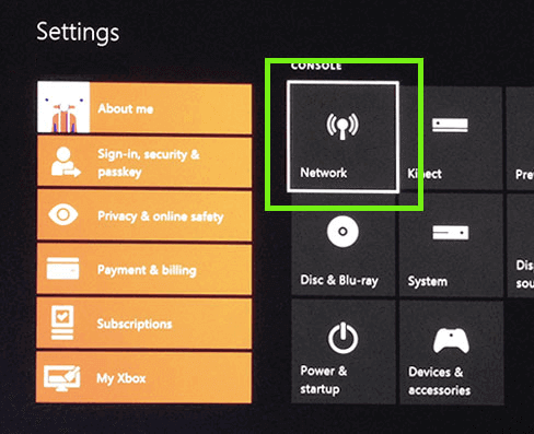 xbox one network select