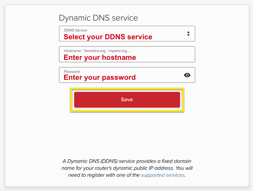 DDNS 자격 증명을 입력하십시오.
