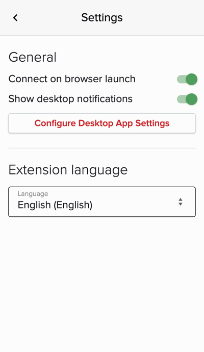 ExpressVPN 브라우저 확장의 설정 메뉴.