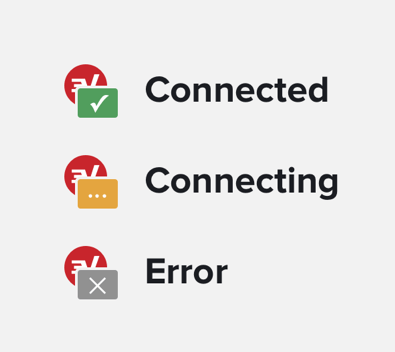 Икони за разширение на браузъра, показващи дали ExpressVPN може да се свърже.