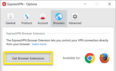 Кликнете, за да получите разширенията на браузъра ExpressVPN.