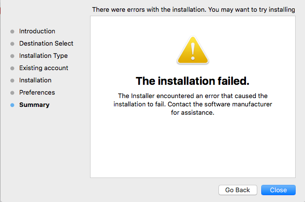 การติดตั้ง mac ล้มเหลว