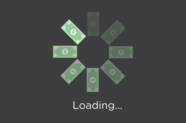 Dolāri, kas veido apļveida ikonu “pagaidiet” virs ziņojuma “Loading…”. Bez tīkla neitralitātes sagaidiet lēnāku internetu.