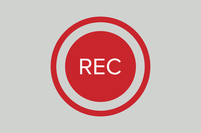 Buton roșu de înregistrare circulară.