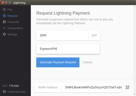 Tangkapan layar: Pencahayaan layar permintaan pembayaran jaringan.