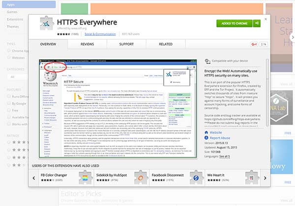 „HTTPS visur“ puslapis „Chrome“ parduotuvėje