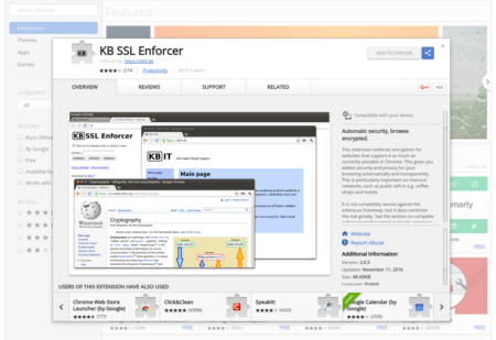 Chrome 스토어의 KB SSL Enforcer 페이지