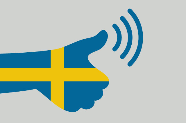 דגל שוודי מעוצב להיראות כמו אגודלים כלפי מעלה.