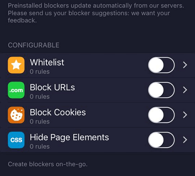 Опциите за персонализиране на 1blocker