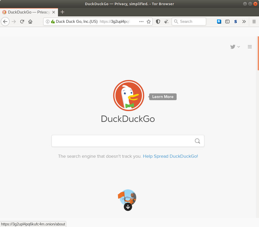 Halaman utama untuk DuckDuckGo.