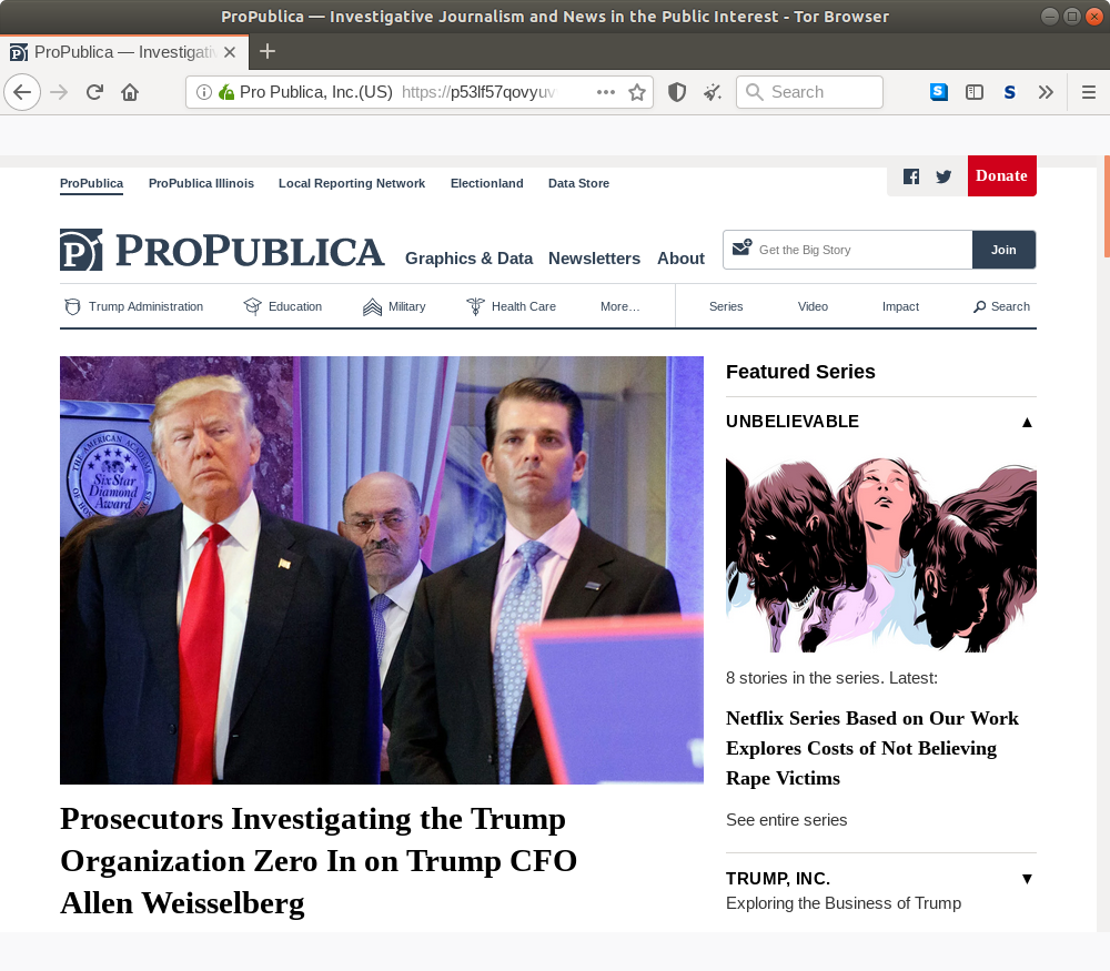 ProPublica의 양파 홈페이지.