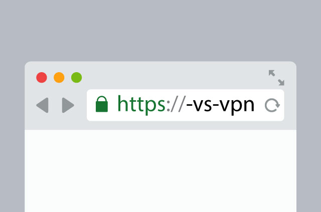 דפדפן עם נעילה ירוקה של HTTPS. VPN כתוב בסרגל החיפוש.